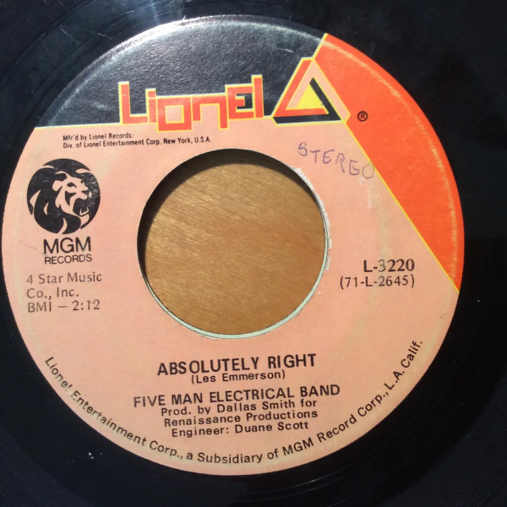 Five Man Electrical Band - Absolutely Right / (You And I) Butterfly