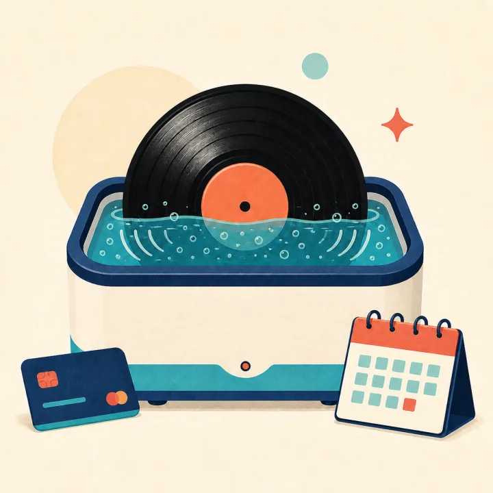 Records undergoing ultrasonic cleaning
